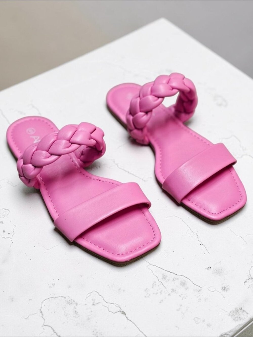Braided Strap Pink Flat Sandals For Women Comfortable Square Toe Slip-On Design - Picture 5 of 11